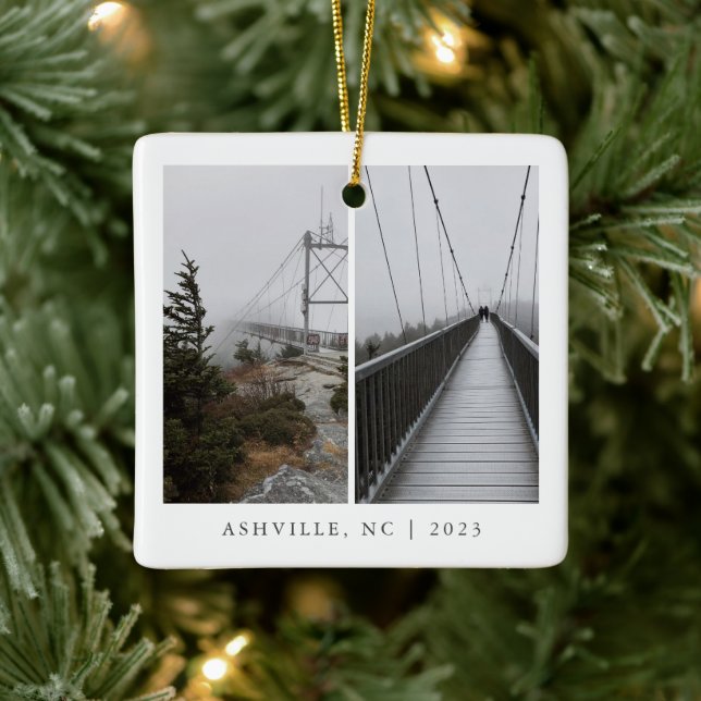 Travel Photo Collage Custom Memory Keepsake Ceramic Ornament (Tree)