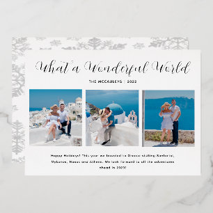 Travel Photo Wonderful World Silver Foil Holiday Card