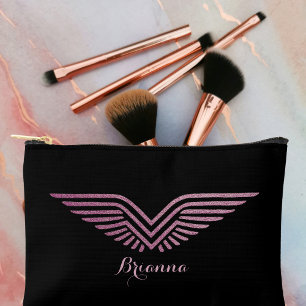Travel Pilot Wings Pink Sparkle Cute Custom Accessory Pouch