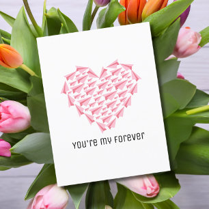 Travel Pink Paper Airplane Heart You're My Forever Holiday Postcard