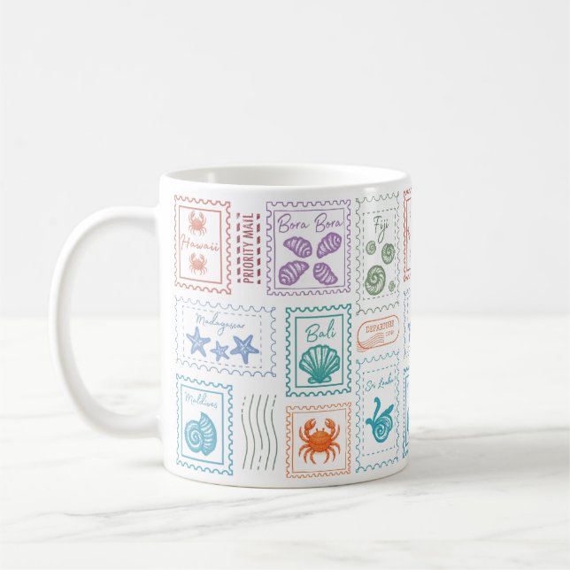 Travel Postage Stamps Coffee Mug (Left)