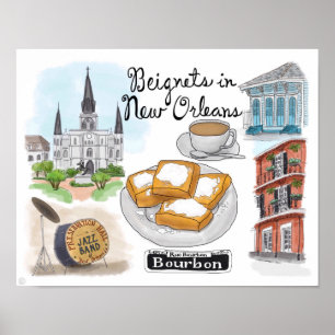 Travel Poster: Beignets in New Orleans Poster