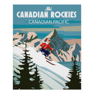 Travel poster Canadian Rockies Ski resort vintage