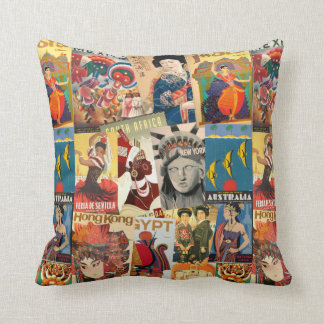 Travel poster collage for travellers throw pillow