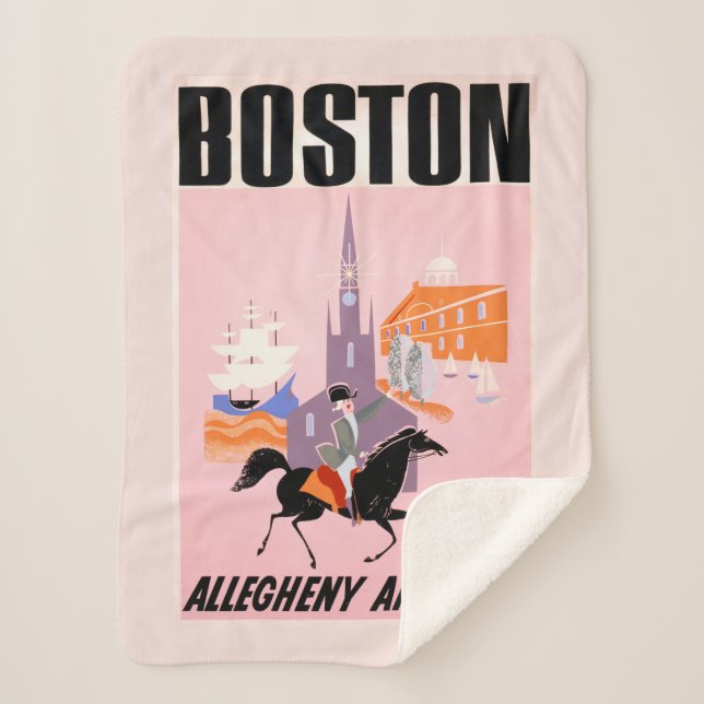 Travel Poster For Allegheny Airlines To Boston Sherpa Blanket (Front)