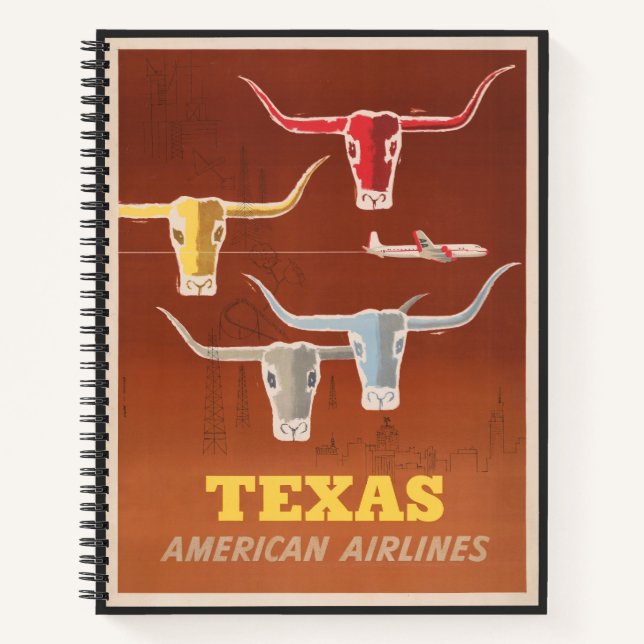 Travel Poster For American Airlines To Texas Notebook (Front)