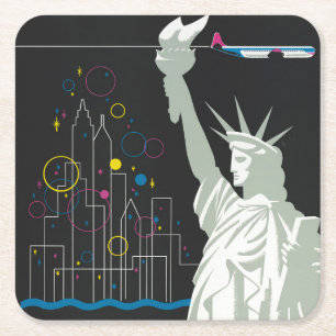 Travel Poster For Flying Northwest Airlines Square Paper Coaster