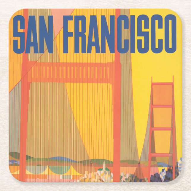 Travel Poster For Flying Twa To San Francisco Square Paper Coaster (Front)