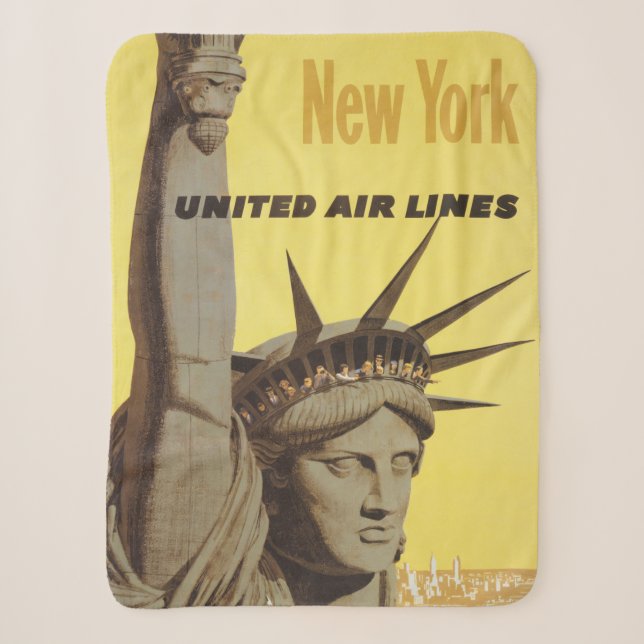 Travel Poster For New York, United Air Lines Sherpa Blanket (Front)