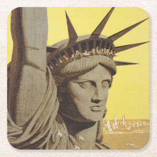 Travel Poster For New York, United Air Lines Square Paper Coaster