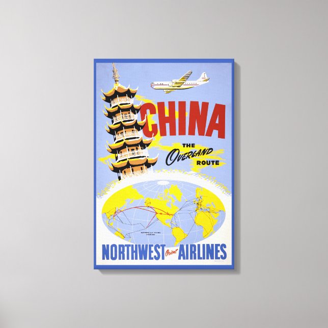 Travel Poster For Northwest Orient Airlines Canvas Print (Front)