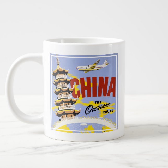Travel Poster For Northwest Orient Airlines Large Coffee Mug (Left)