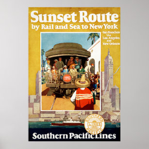Travel Poster For The Sunset Route By Rail And Sea