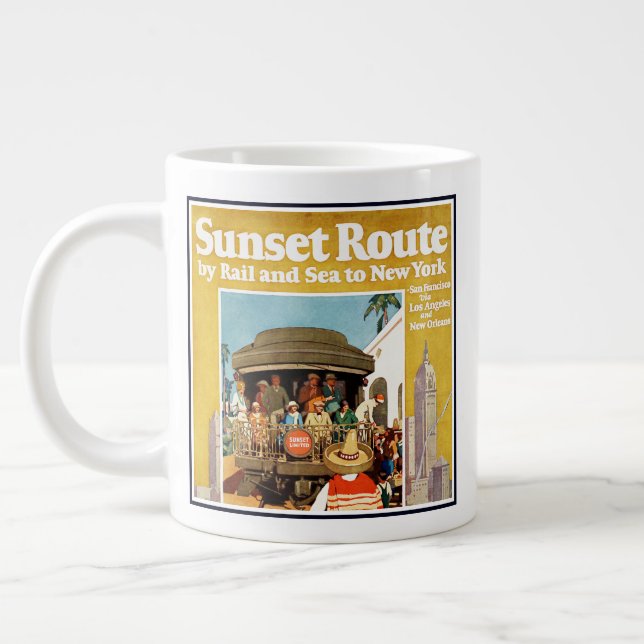 Travel Poster For The Sunset Route By Rail And Sea Large Coffee Mug (Left)
