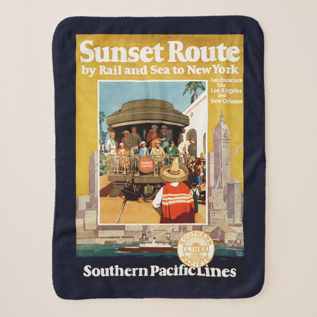 Travel Poster For The Sunset Route By Rail And Sea Sherpa Blanket (Front)