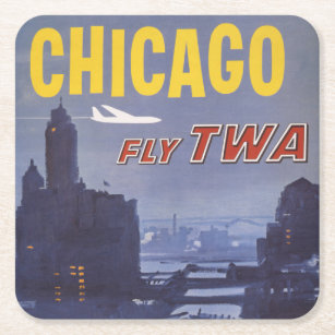 Travel Poster For Trans World Airlines Flights Square Paper Coaster