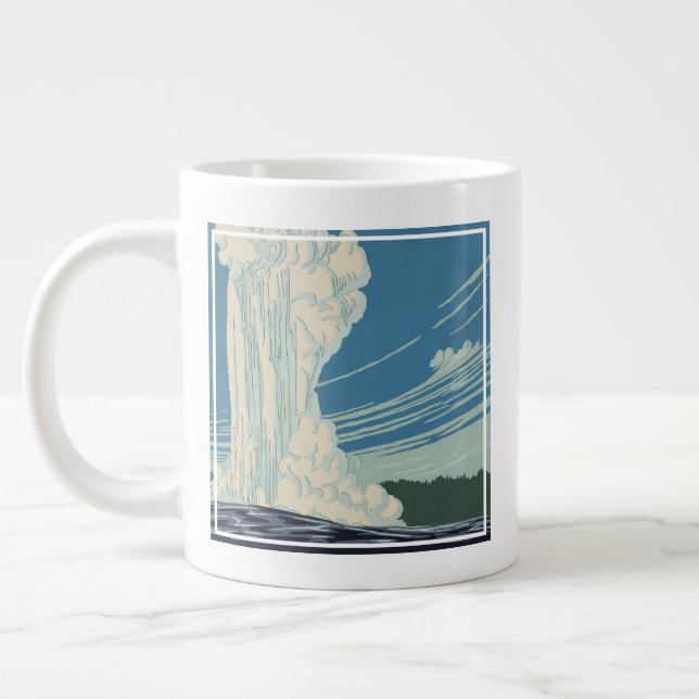 Travel Poster For Yellowstone National Park Large Coffee Mug (Left)