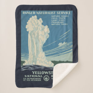 Travel Poster For Yellowstone National Park Sherpa Blanket
