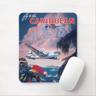 Travel Poster Of Seaplane Flying Over Caribbean Mouse Pad
