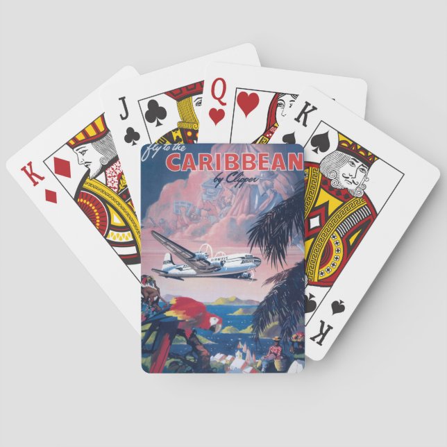 Travel Poster Of Seaplane Flying Over Caribbean Playing Cards (Back)