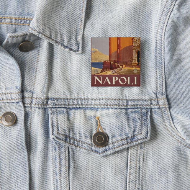 Travel Poster Of Vesuvius And The Bay Of Naples 2 Inch Square Button (In Situ)