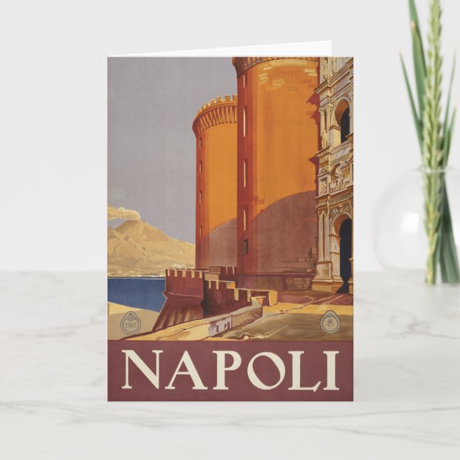 Travel Poster Of Vesuvius And The Bay Of Naples Card (Front)