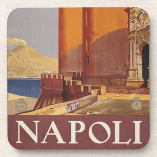 Travel Poster Of Vesuvius And The Bay Of Naples Coaster