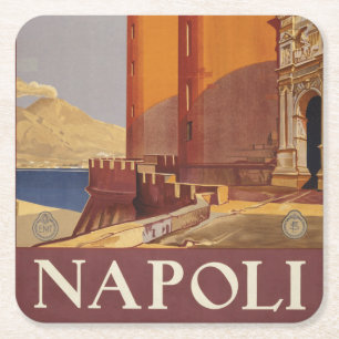 Travel Poster Of Vesuvius And The Bay Of Naples Square Paper Coaster