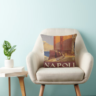 Travel Poster Of Vesuvius And The Bay Of Naples Throw Pillow