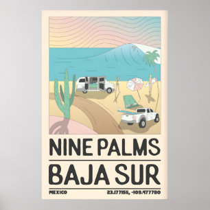 Travel Poster Print Baja Shoreline with Surfboards