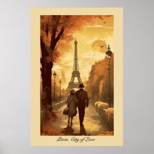 Travel Poster, Romance in Paris customizable Poster