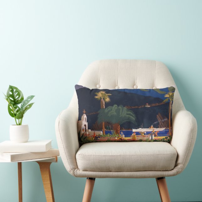 Travel Poster - Santa Catalina Island, California Lumbar Pillow (Chair)
