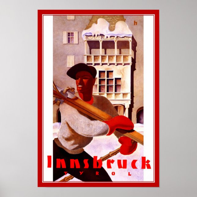 Travel Poster Vintage Innsbruck Tyrol Skiing (Front)