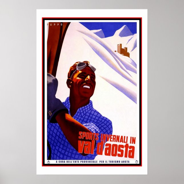 Travel Poster Vintage Val d Aosta Italy Skiing (Front)