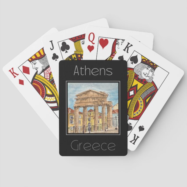 Travel poster water colour of Athens Greece Playing Cards (Back)