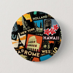 Travel posters retro vintage europe asia usa 2 inch round button