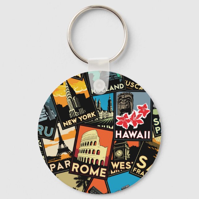 Travel posters retro vintage europe asia usa keychain (Front)