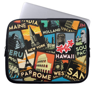Travel posters retro vintage europe asia usa laptop sleeve