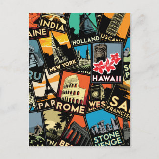 Travel posters retro vintage europe asia usa postcard