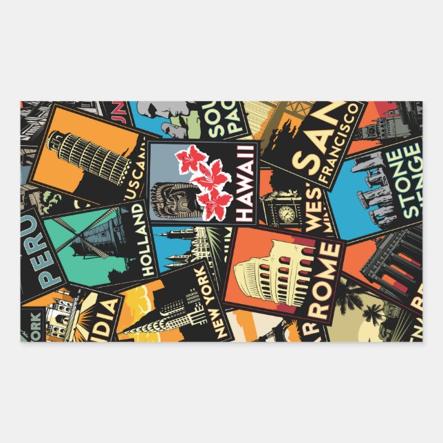 Travel posters retro vintage europe asia usa sticker (Front)