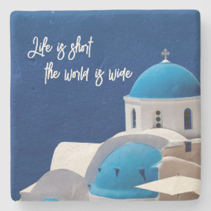 Travel Quote Home Decor with Greek Photo Stone Coaster