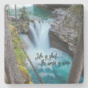 Travel Quote Home Decor with Waterfall Photo Stone Coaster