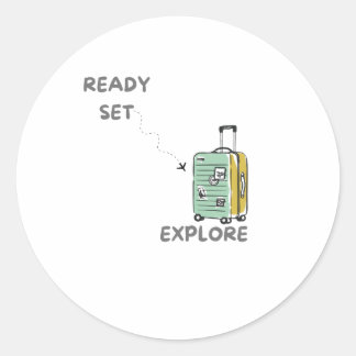 Travel Quote Ready Set Explore - wanderlust decor Classic Round Sticker