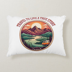 Travel Real Story Tee — No Fake Journeys Badge Accent Pillow