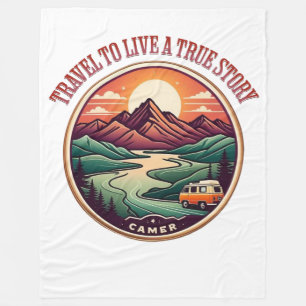 Travel Real Story Tee — No Fake Journeys Badge Fleece Blanket
