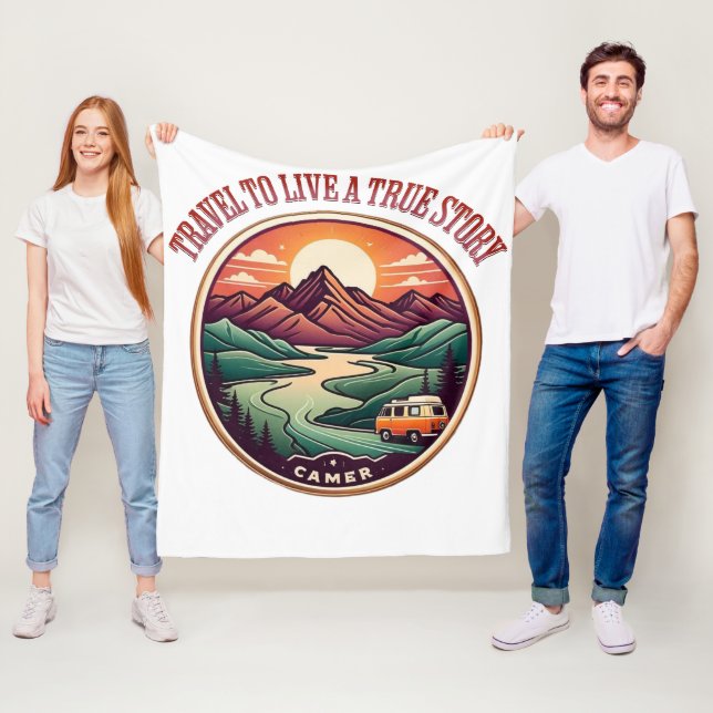 Travel Real Story Tee — No Fake Journeys Badge Fleece Blanket (In Situ)