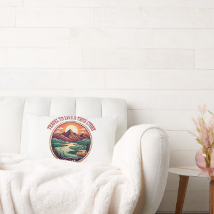 Travel Real Story Tee — No Fake Journeys Badge Lumbar Pillow