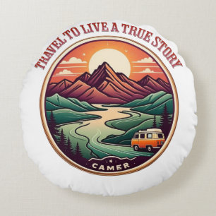 Travel Real Story Tee — No Fake Journeys Badge Round Pillow