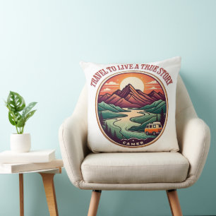 Travel Real Story Tee — No Fake Journeys Badge Throw Pillow