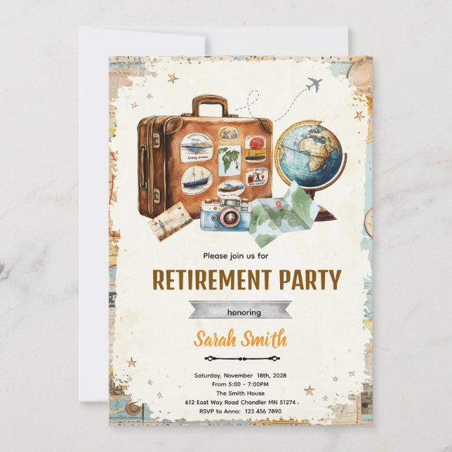 Travel retirement party invitation (Front)
